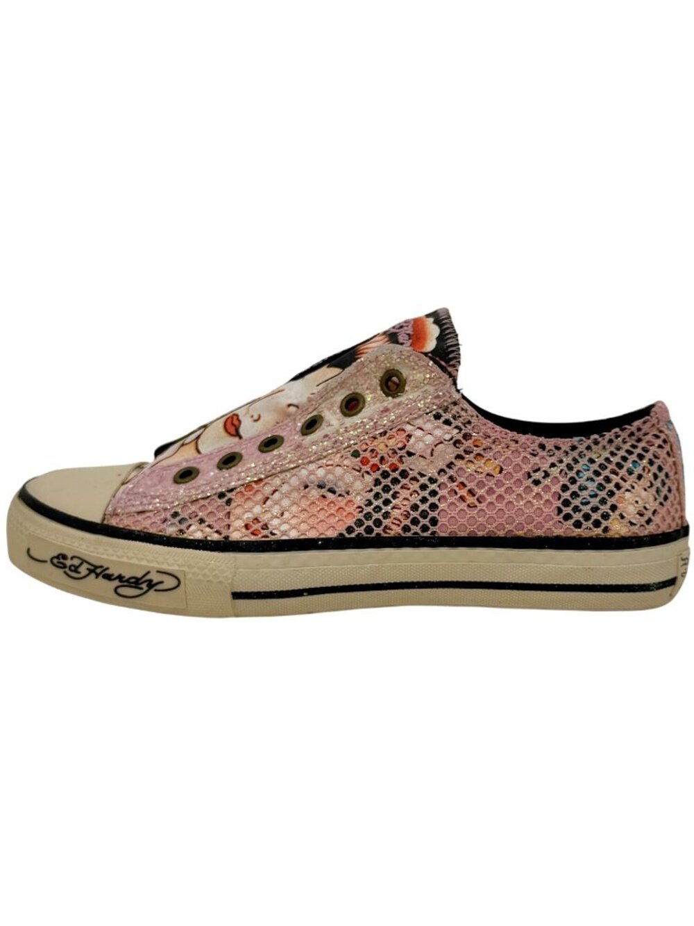 VTG Ed Hardy Pink Canvas Tattoo Graphic Sneakers | Y2K Streetwear Grunge Skater - Picture 5 of 16